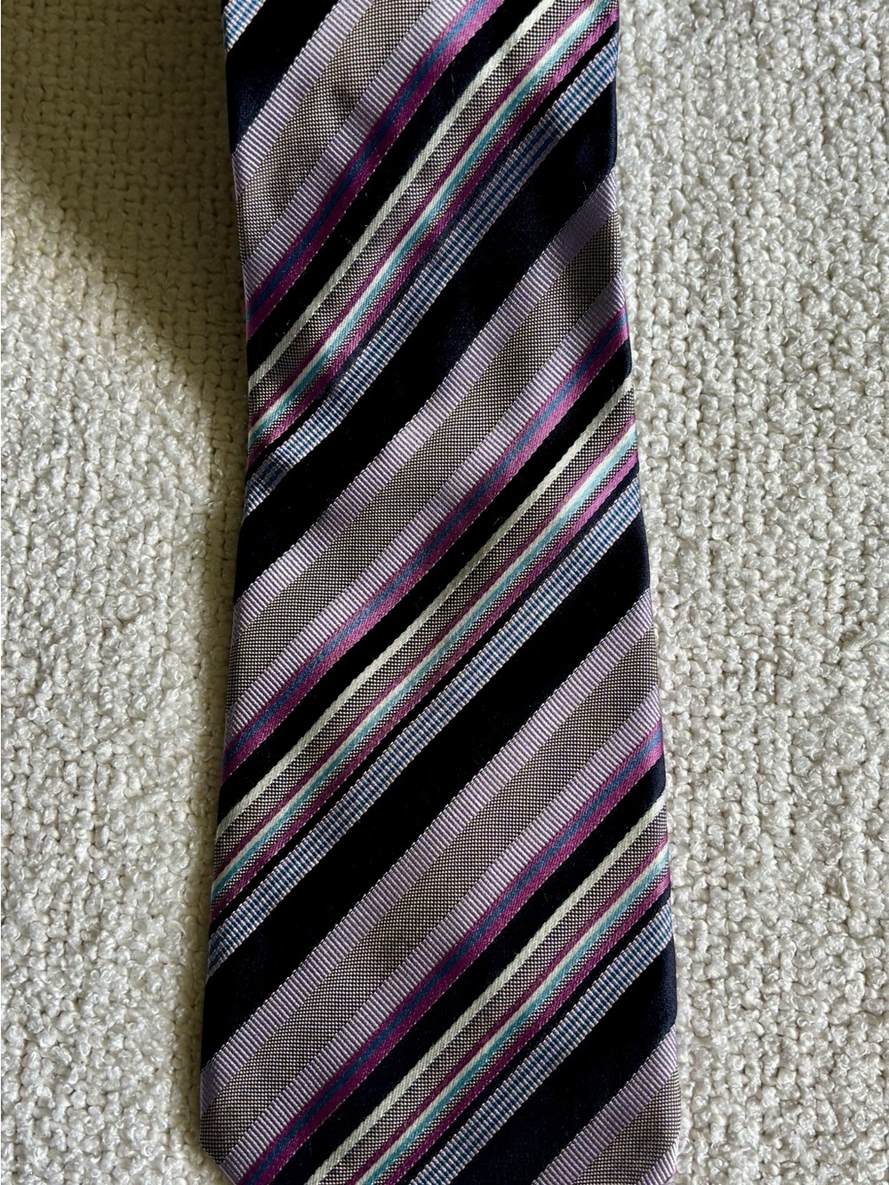 Banana Republic Men's Black Gray Purple Striped Silk Tie Woven Pointed One Size